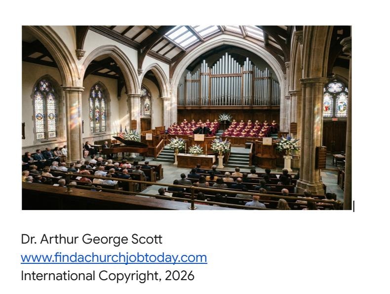 Church interior with organ and choir